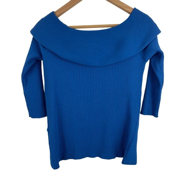 Black Label by Chico's Petite Blue Fold-Over Ribbed Sweater Womens Size 1 - Picture 2 of 9